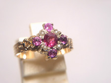 Historismus Ring 585 Gold 14 K Rotgold Saatperlen 5 Rubine Facettenschliff 3,31g