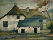 Ölbild Alte Katen mit