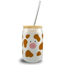 Kuh Trinkglas mit Bambusdeckel