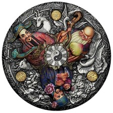 5 Oz  Silber Fu Lu Shou  - Die Drei Sterne 2021 Antik  - 388 Exemplare - Nr. 136