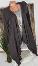 Italy Strickjacke Volant Wickel Cardigan Braun Lagenlook Feinstrick 36 38 40 42