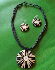 Handgefertigte Shiva Auge Kette + Ohrhänger Muschel Horn Perlmutt Anhänger  neu