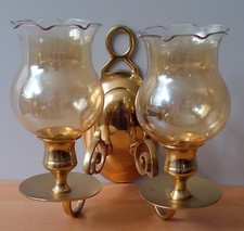 Wandleuchter 2 flammig Messing / Kerzenhalter Glasleuchter Wandlampe