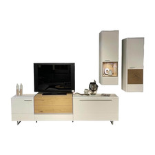 Die Hausmarke Wohnwand 2102 Mattlack Kristallweiß Absetzung Asteiche 