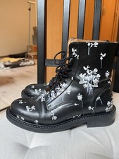 100%Original*Erdem X H&M Echtes Leder*Stiefelette*37*Schwarz* Boots* Floral