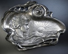 Original Jugendstil Tintenfasshalter WMF, Frau mit langen Haaren, art nouveau