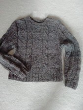 Damen PULLOVER Gestrickt Neu Gr 42 Grau Handarbeit Wolle.