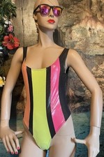 Vintage Badeanzug Hohes Bein Wet Look Glanz 38 M