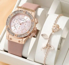 Armbanduhr Damen, modische Damenarmbanduhr,  Gehäuse roségold, Armband altrosa