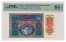 ÖSTERREICH Banknote 10 Kronen 1919 PMG MS 64 EPQ Wahl Stempelglanz