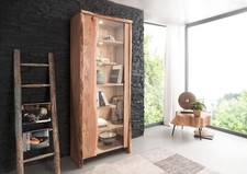 Vitrine schmal Akazienholz natur Baumkante Vitrinenschrank Akazie massiv 81x204