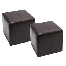 B-Ware 2er-Set Sitzwürfel Hocker Onex, Leder + Kunstleder, 36cx36x36cm, braun