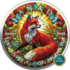 2025 1OZ Silber Kanada Buntglas Fuchs coloriert Farbe Zertifikat NUR 100 Stück #94