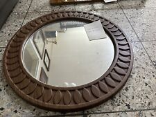 Flur Bad  vintage spiegel  Wandspiegel rund  50cmD Holz Optik Kunststoff Hart