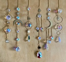 6 Kristall Suncatcher klare Kristallprismen Regenbogen schillernd gold Mond..