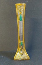 Jugendstil Glas Vase mit Messingmontierung und Farbsteinen