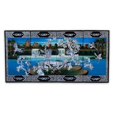 Asiatische Wanddeko Holz Lack Wandbild Perlmutt Intarsien Vögel