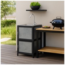 Spüle mit Unterschrank für Outdoorküche Grau für Garten und Camping mit