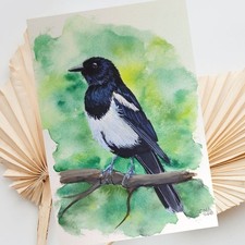 Elster handgemalt in Aquarell