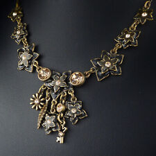 PILGRIM Halskette / Collier mit Blumen & orangenen Steinen Vintage Modeschmuck