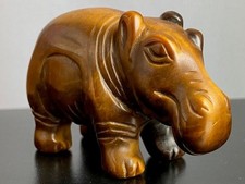 Tigerauge handgeschnitzte Figur Hippo Nilpferd Flusspferd 6,5 cm