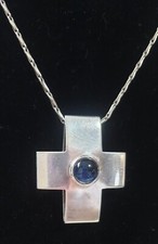 XXL JOOP Kreuz Anhänger "Blauer Stein" 925er Silber und Kette 835er Silber 61 cm