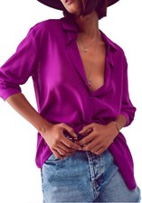 Damen Chiffon Bluse Shirt Langarm Bequem Schlicht Leicht 4224607