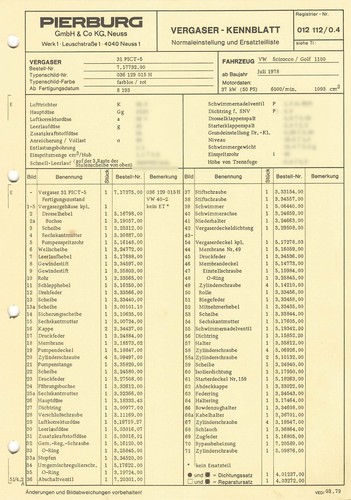Datenblatt einstelldaten solex - datenblatt,