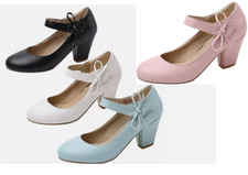 Damen Mary Jane Riemchen High Heels Blockabsatz Rockabilly ChunkyHeels Pumps