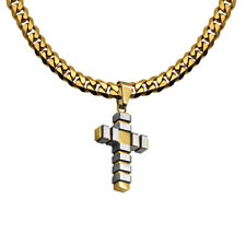 Flacher König + Anhänger Kreuz Kruzifix Gebetsperlen Kette Stahl Halskette Silber Gold