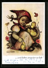 Künstler-AK Hummel: ...und haben einander so lieb, Mädchen mit Küken 