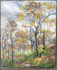 ::MONOGRAMMIERTER ÖLGEMÄLDE C.H. DATIERT 1948 HERBSTLICHE BÄUME WALDWEG