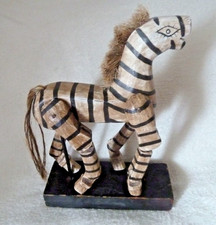 alte Tierfigur Zebra aus Holz bemalt 28 cm  Beingelenke wie Marionette Vintage