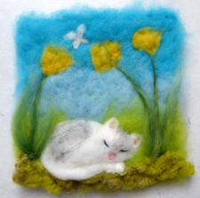 ♥WOLLBILD SCHLAFENDE KATZE