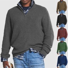 Herren Strickpullover Warm Pullover Sweater Half Zip-Herrenpullover Stehkragen
