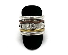 925/- Silberring, Bandring, Muster, vergoldet, 16 mm breit, Gr. 59