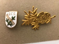 2 Stck seltene antike Anstecknadeln vom Skilaufen 1 x emailliert + 1 x vergoldet