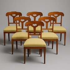 6 antike Biedermeier Stühle Esszimmerstühle neu gepolstert Mahagoni um 1850
