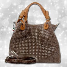 Florence Damen Handtasche Echtleder dunkelbraun Flechtmuster OTF164N