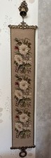 Vintage Gobelin Wandbehang/Klingelzug mit Messingglocke- Handarbeit -Blumen Moti