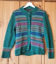 Vintage chapati ? Lammwolle-Strick- Jacke Gr.S oder  36/38 grün Norweger-Muster