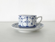 DDR Vintage Jäger Eisenberg Teetasse + Untertasse Indisch Blau Strohblume