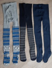 3 x Strumpfhosen / Thermostrumpfhose blau - grau / Gr. 122 / 128