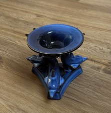 Blaue Delfin Duftlampe Aroma Lampe Vintage Keramik Blau Glasiert Teelicht Halter