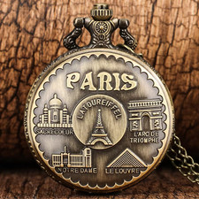 Paris Eiffelturm Notre dame Design Taschenuhr HALSKETTE Farbe Bronze