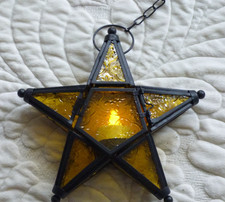 Stern Glas Eisen beleuchtbar Advent Weihnachten Hängedekoration gelb 20 cm