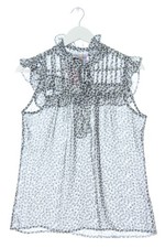 MIYABI Blusentop Damen Top Gr. DE 38 hellgrau-schwarz Casual-Look