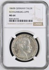 VALORIS Schaumburg Lippe 1860 B Ein Vereinsthaler Georg Wilhelm NGC MS 64