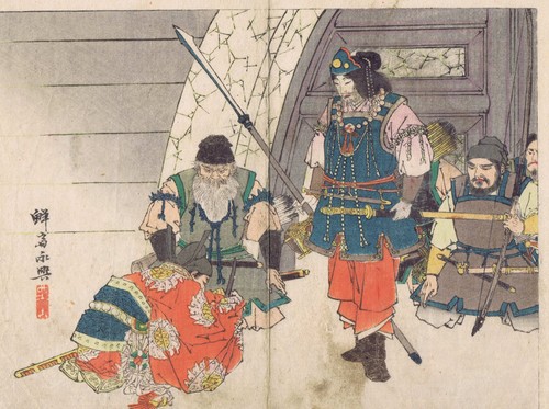Farbholzschnitt samurai - farbholzschnitt,