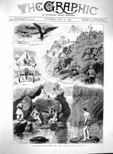Original alter antiker Druck 1880 Afghanistan Lager Peywan Siers Berge Schwimmen